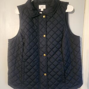 croft & barrow Navy Quilted Snap-Front Vest